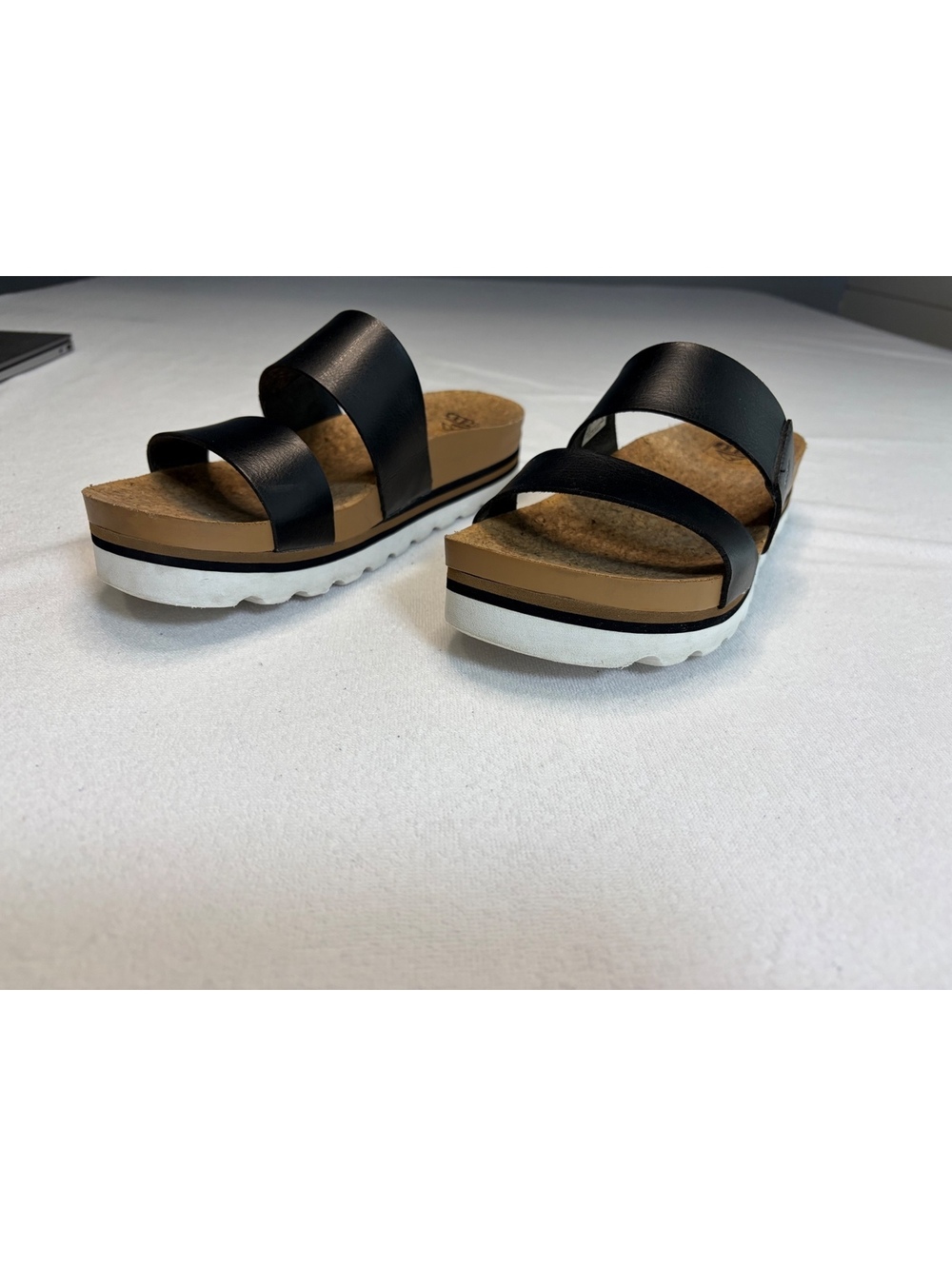 Reef Women's Black Double Strap Slide Sandals with Cork Footbed - Picture 3 of 6